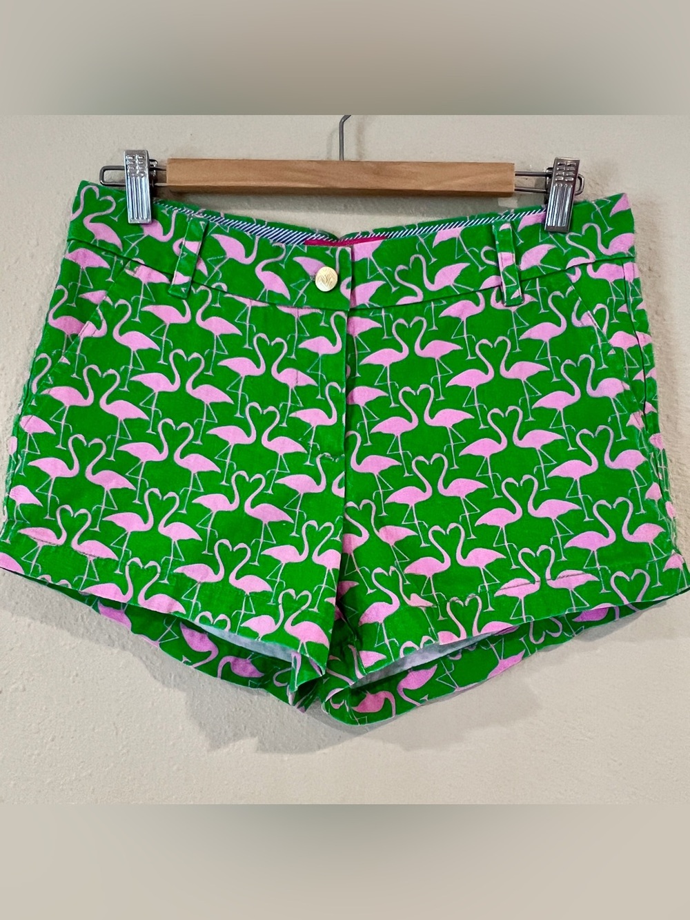 Macbeth collection by Margaret Josephs flamingo graphic green pink shorts size S